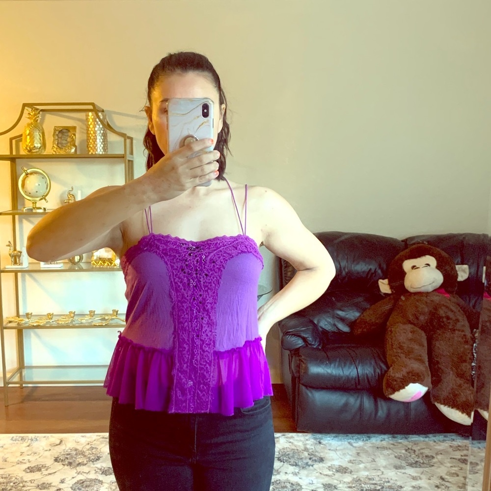 Lace and mesh Free People top with crystals